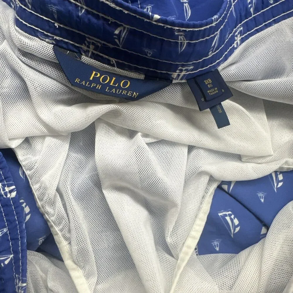 Polo Ralph Lauren Swim Shorts Sailboat Print Mesh Lined Drawstring Mens 3XB Blue